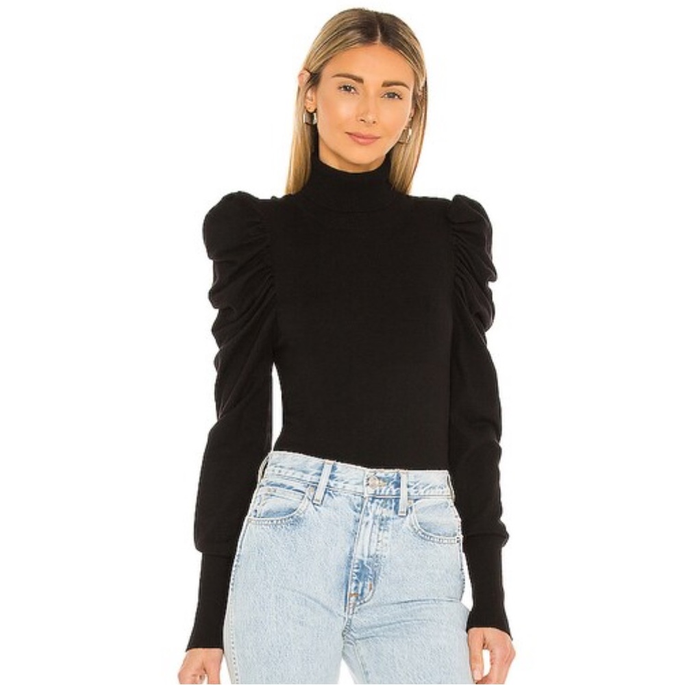 L’Academie Black Puff Sleeve Lara Turtleneck Sweater Sz L